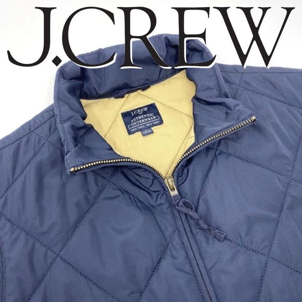 J. Crew Quilted Puffer Jacket Vest Navy Blue‎ with Tan Inside Women's Small
